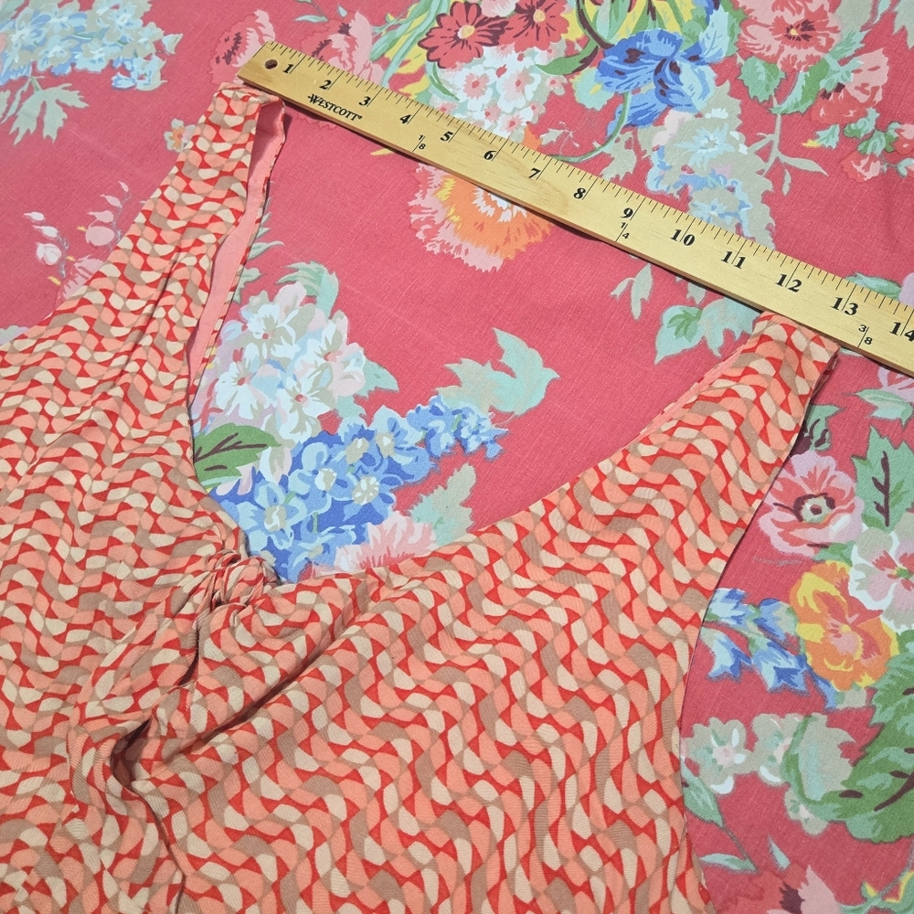 Anthropologie Maeve Verena Tie Front Tank Top Red Pink Multi Print Size S - Picture 9 of 11